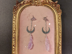 Aretes de Amatista, Luna y Estrella en Acero Inoxidable