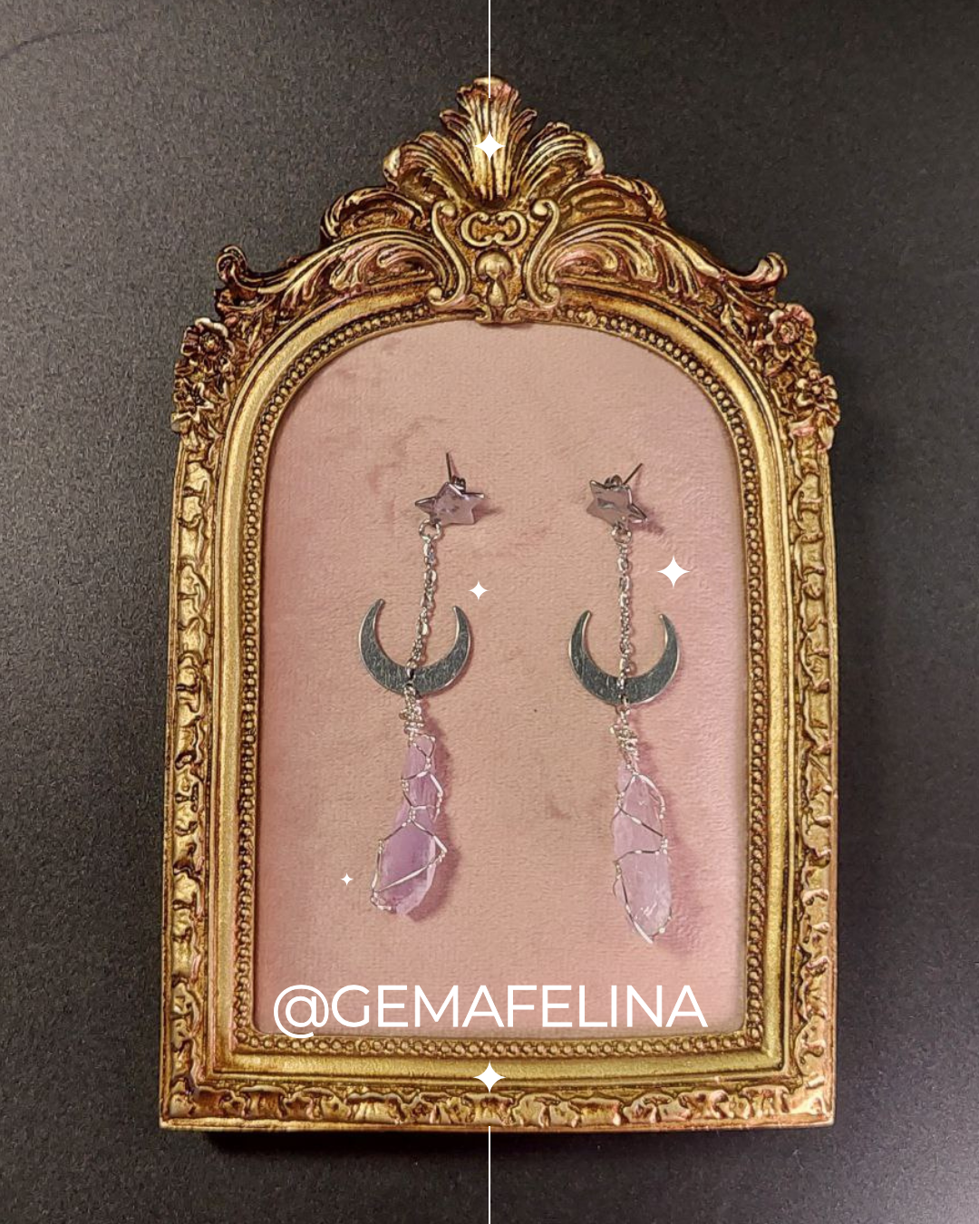 Aretes de Amatista, Luna y Estrella en Acero Inoxidable