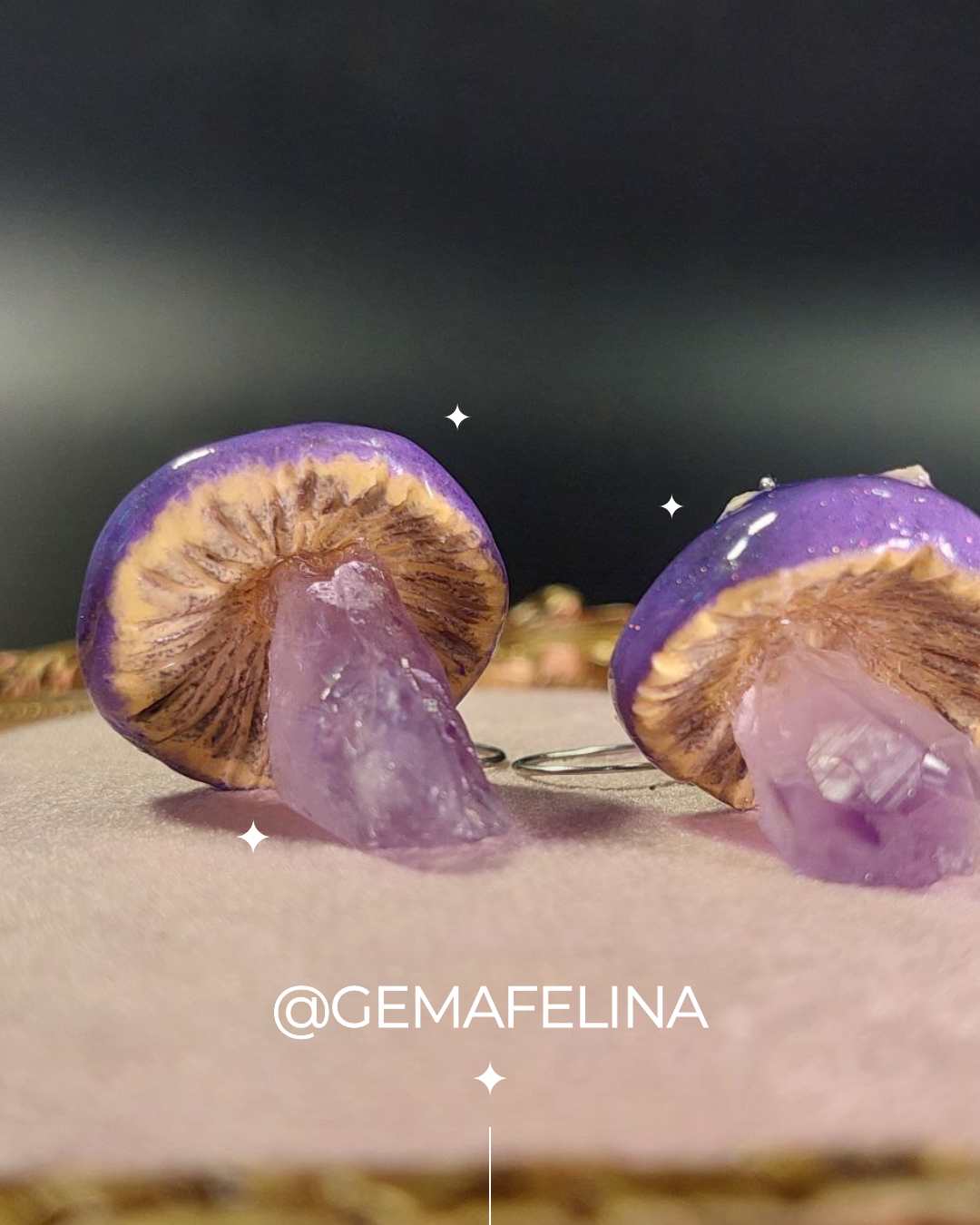 Aretes de Hongo con Amatista y Estrella de Nácar - Imagen 4