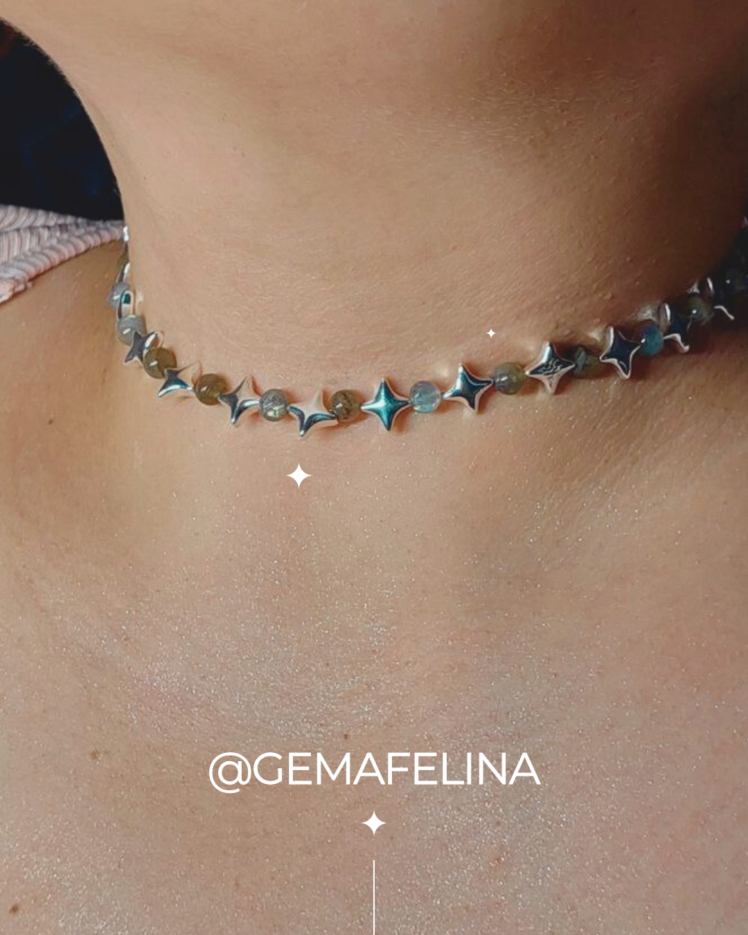 Chocker de Labradorita y hematita - modelado