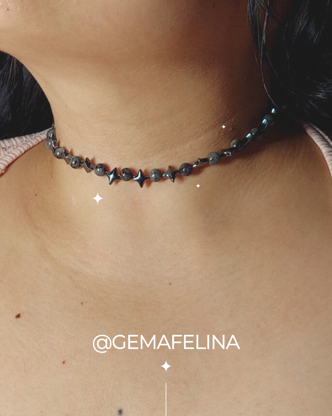 Chocker de Larvikita y hematita modelo