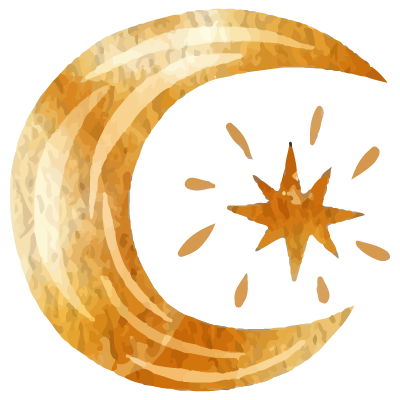 Luna con estrella en acuarela