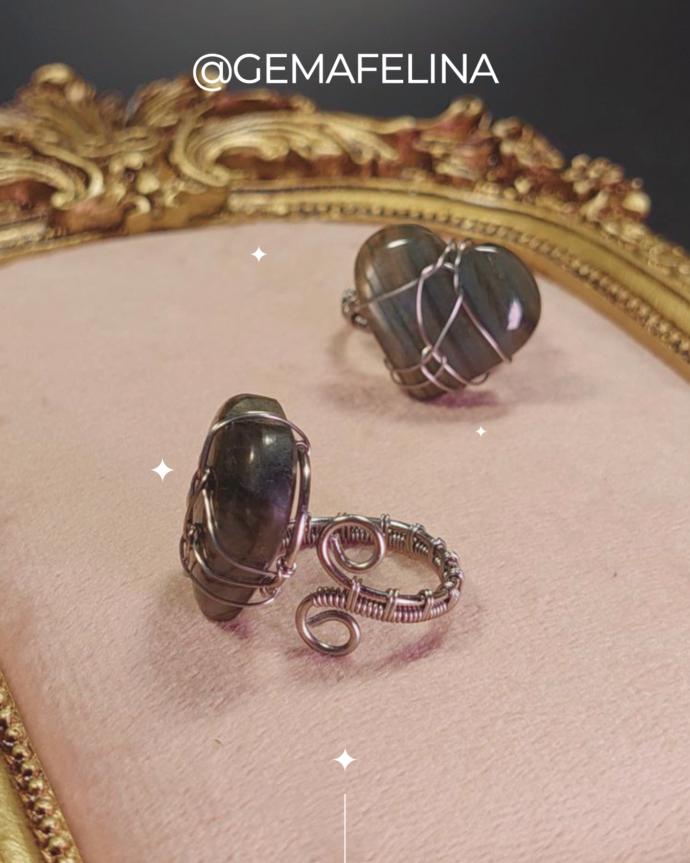 Anillos corazón de labradorita - Detalles