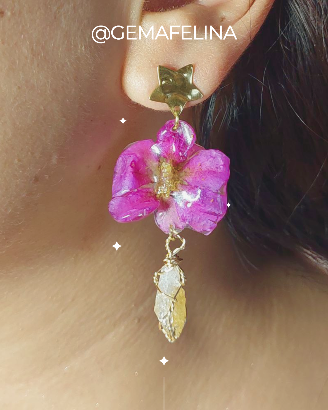 Aretes de Flores de Guamacho Morado con Citrino - modelados