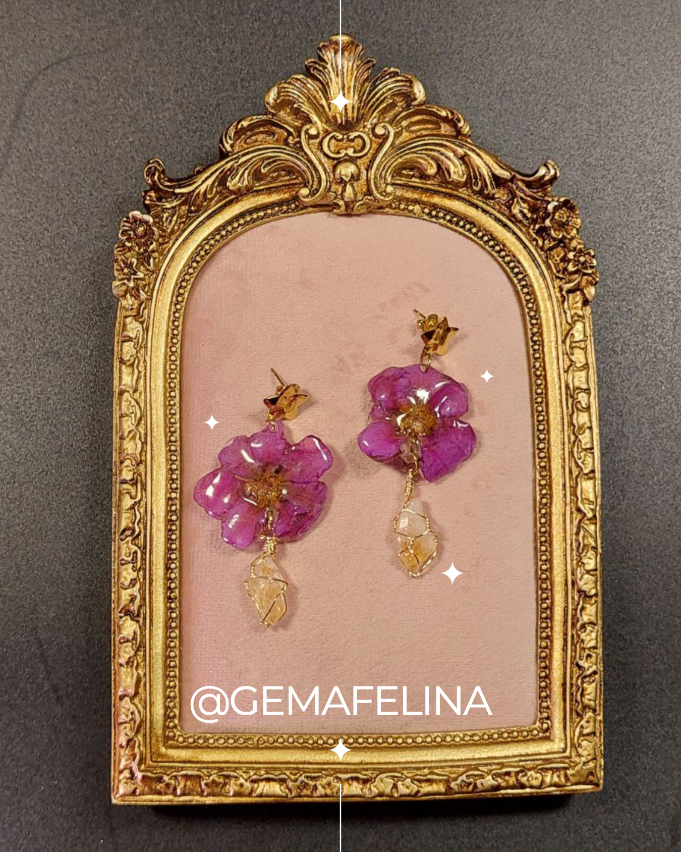 Aretes de Flores de Guamacho Morado con Citrino