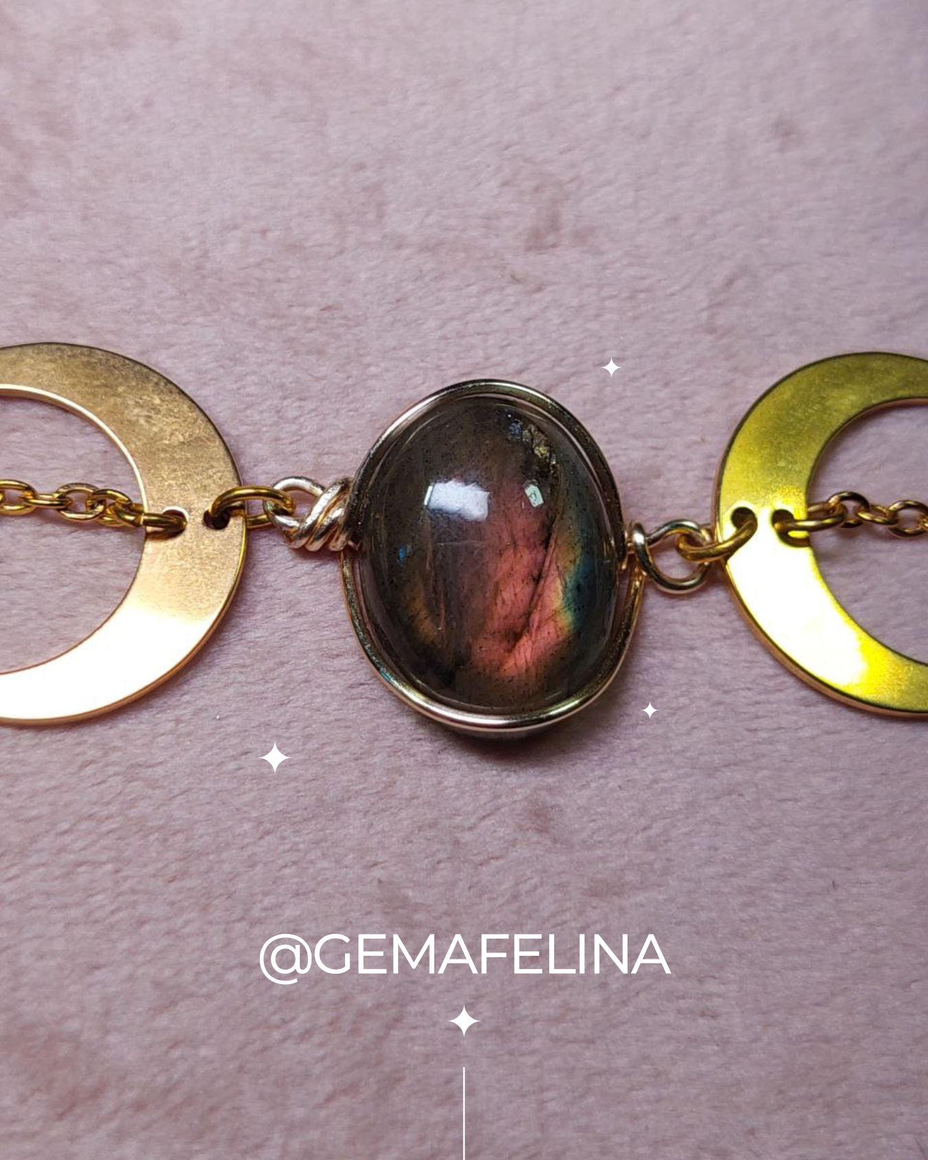 COLLAR LABRADORITA ENTRE LUNAS DORADO - DETALLES