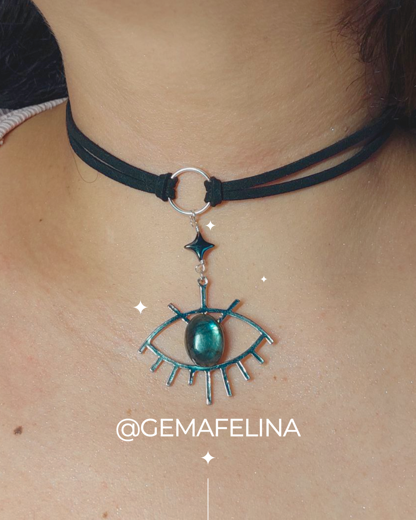 Choker con ojo de labradorita - modelado