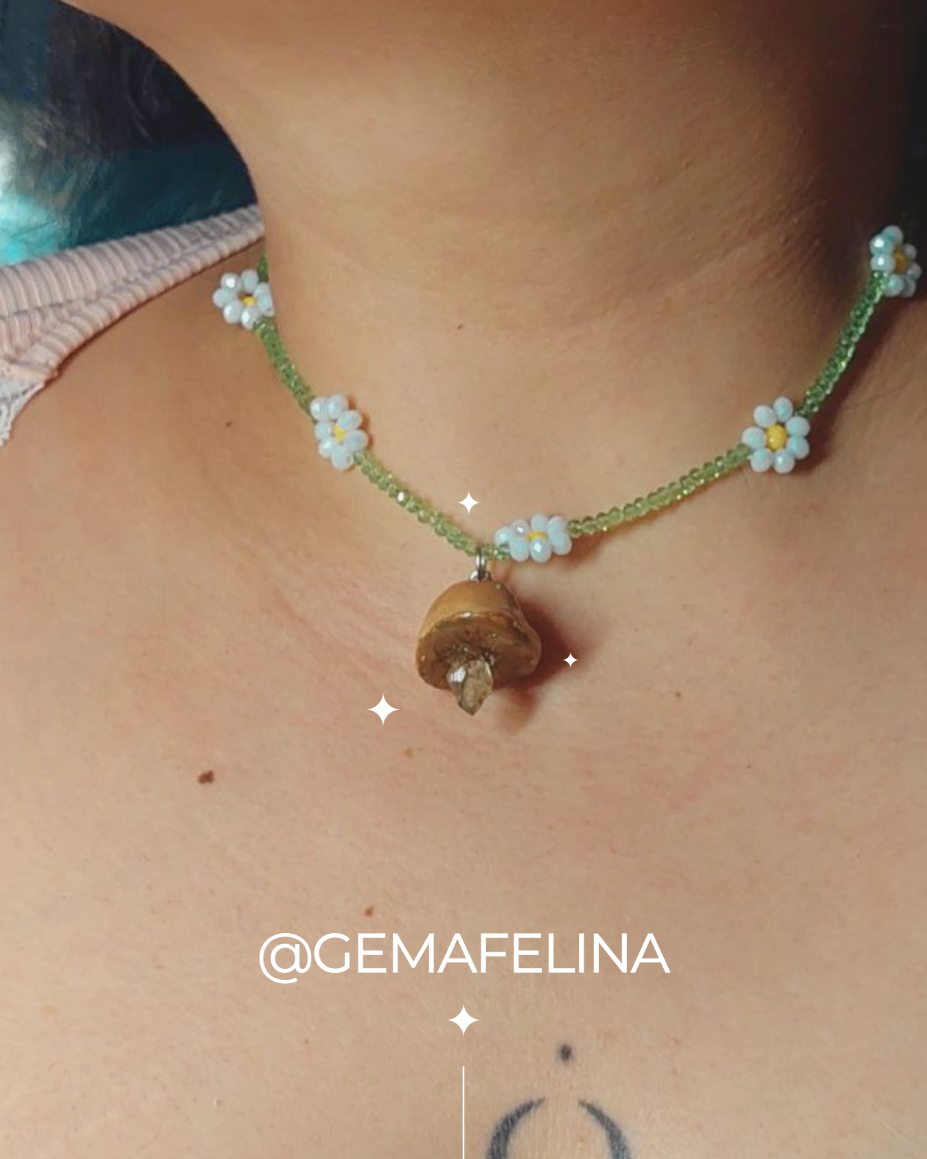 Collar de flores y hongo con citrino - modelado